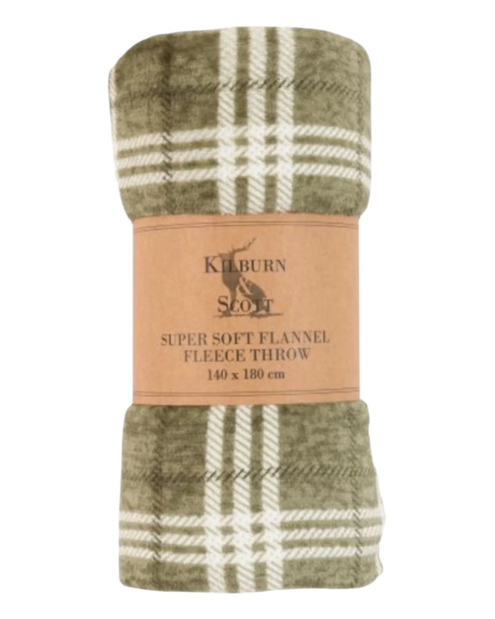 Olive Green Checkmate Rolled Fleece Blanket Throw - Soft FurnishingsSoft Furnishings - Lulu Loves Home