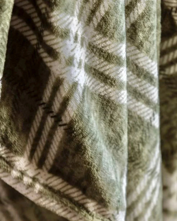 Olive Green Checkmate Rolled Fleece Blanket Throw - Soft FurnishingsSoft Furnishings - Lulu Loves Home