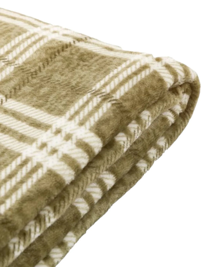 Olive Green Checkmate Rolled Fleece Blanket Throw - Soft FurnishingsSoft Furnishings - Lulu Loves Home