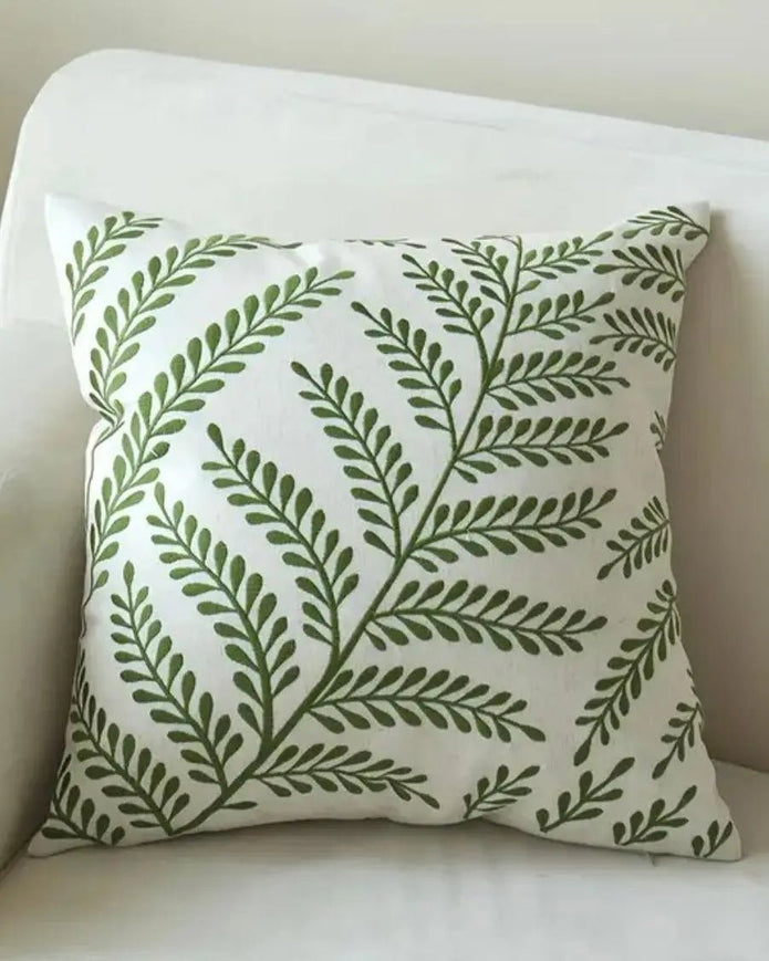 Olive Green Cushion Cover - Fern Embroidered - Soft FurnishingsSoft Furnishings - Lulu Loves Home