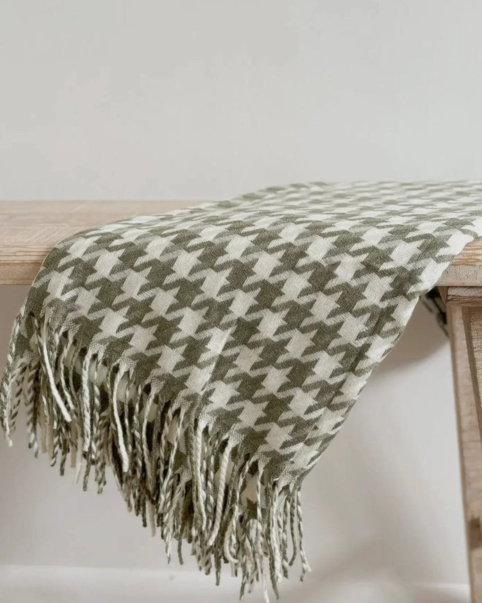 Olive Green Houndstooth Blanket Throw - Soft FurnishingsSoft Furnishings - Lulu Loves Home