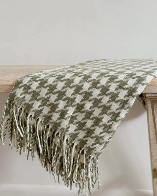 Olive Green Houndstooth Blanket Throw - Soft FurnishingsSoft Furnishings - Lulu Loves Home