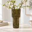 Satchville olive green tall glass ribbed vase with blossom stems