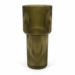 Satchville olive green tall glass ribbed vase on a clean studio background