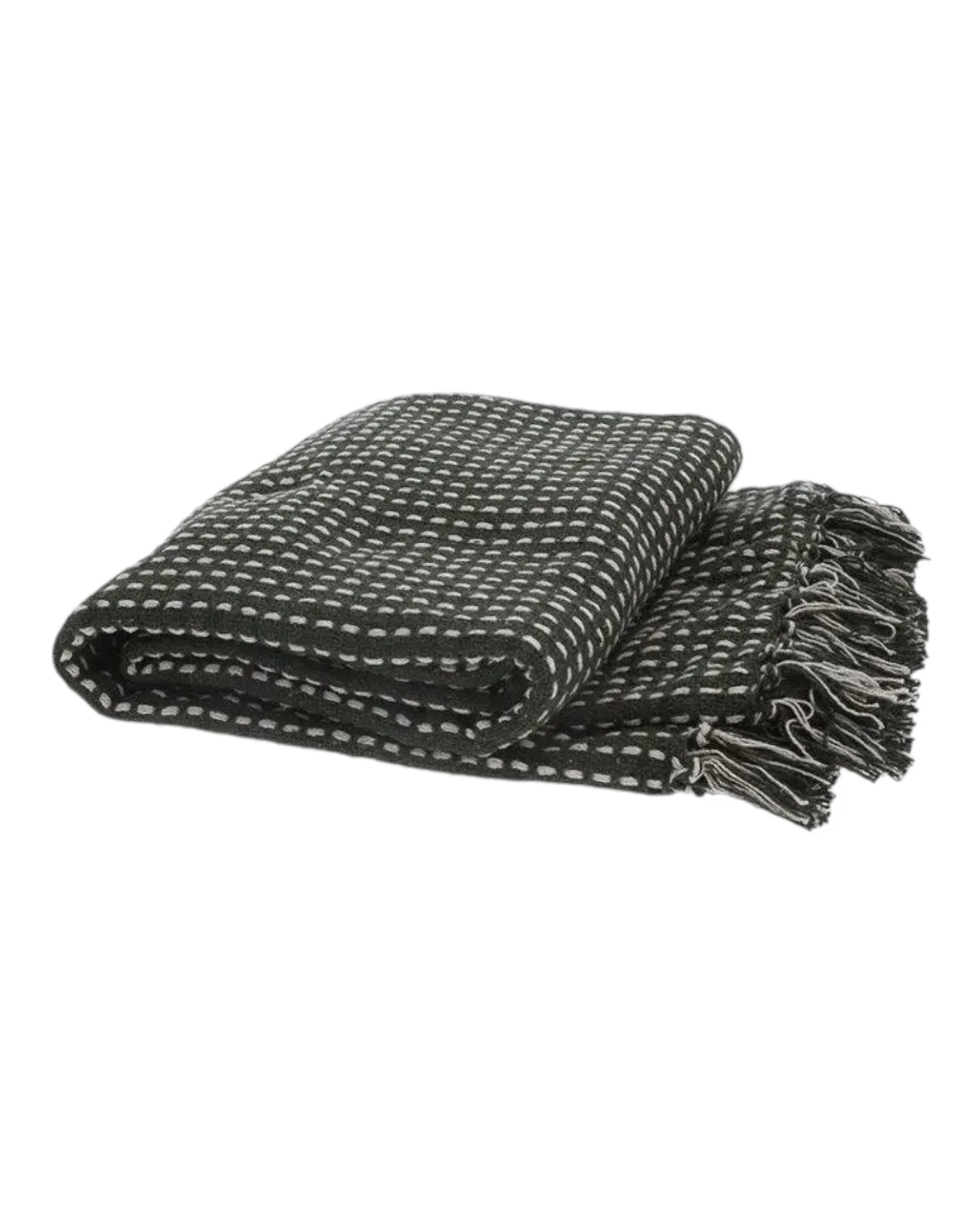 Olive Green Throw - Cotton Stab Stitch Blanket - Soft FurnishingsSoft Furnishings - Lulu Loves Home