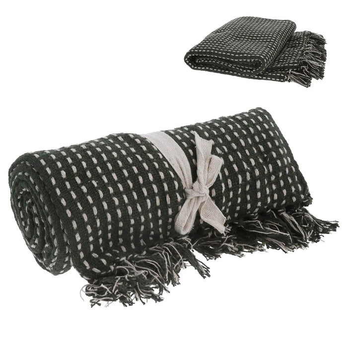 Olive Green Throw - Cotton Stab Stitch Blanket - Soft FurnishingsSoft Furnishings - Lulu Loves Home