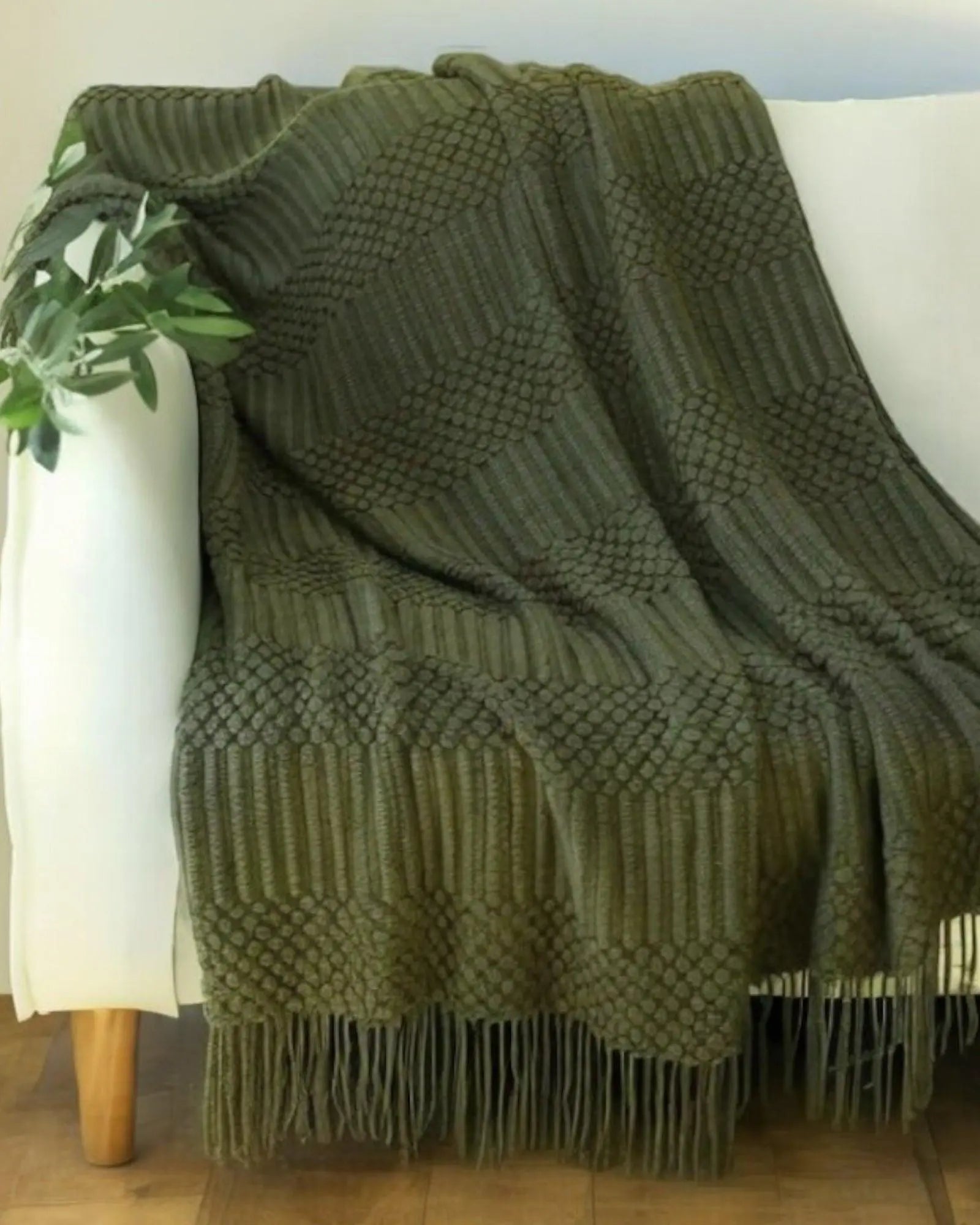 Olive Green Throw - Knitted Blanket - Soft FurnishingsSoft Furnishings - Lulu Loves Home
