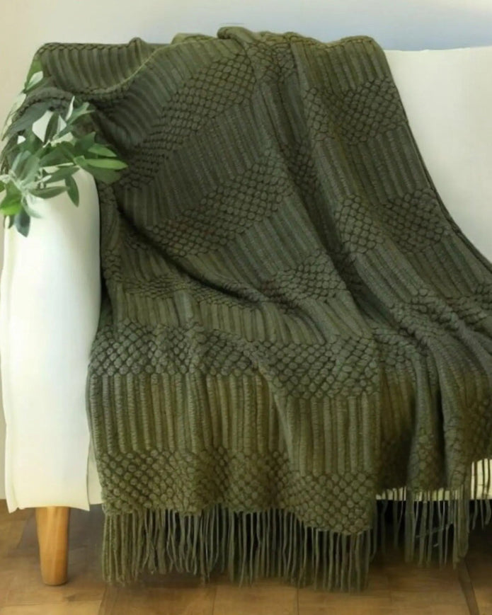 Olive Green Throw - Knitted Blanket - Soft FurnishingsSoft Furnishings - Lulu Loves Home