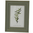 Olive Green Wooden Vilde Photo Frame front view with fine gold trim and botanical insert on white background