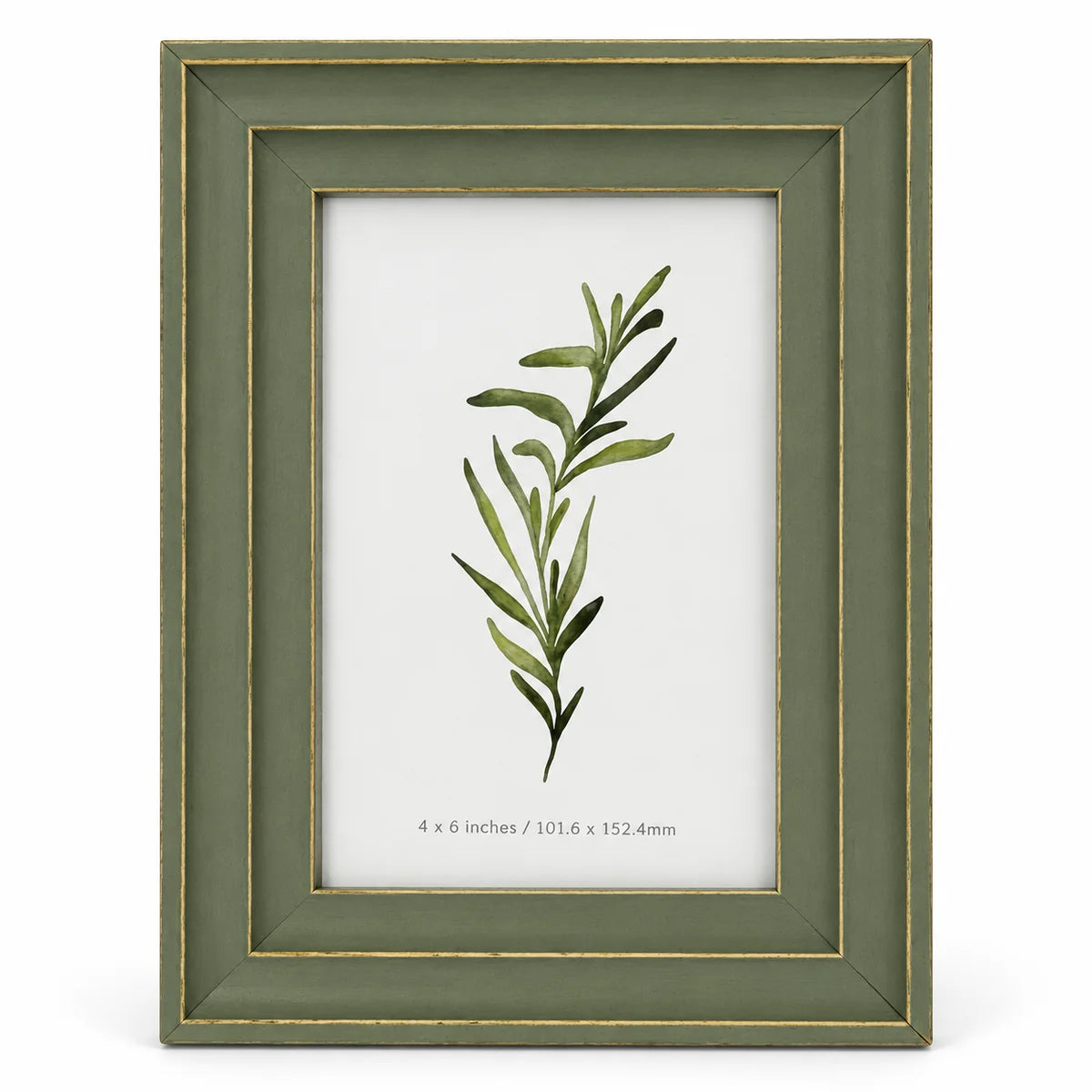 Olive green Vilde photo frame with stepped gold-edged border in everyday home decor