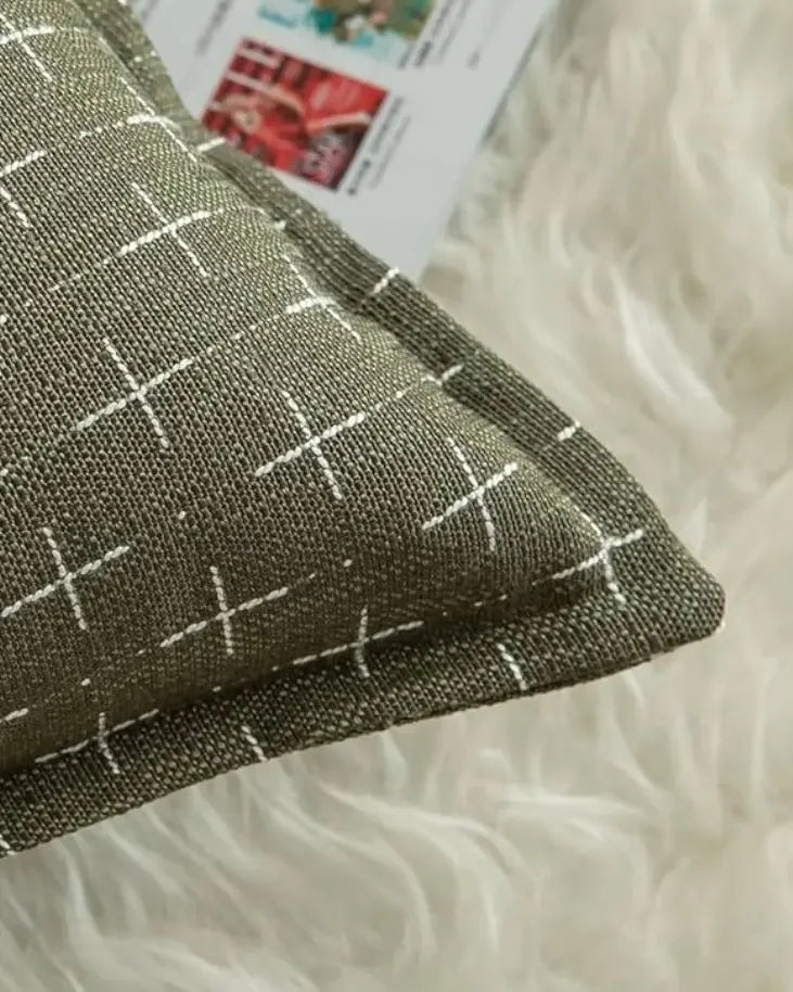 Olive Green Woven Cross Design Cushion Cover - Soft FurnishingsSoft Furnishings - Lulu Loves Home
