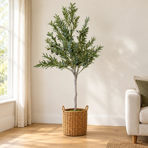 Large artificial olive tree by Satchville, 180cm tall, featuring realistic green leaves and a sturdy trunk for home or office decor.
