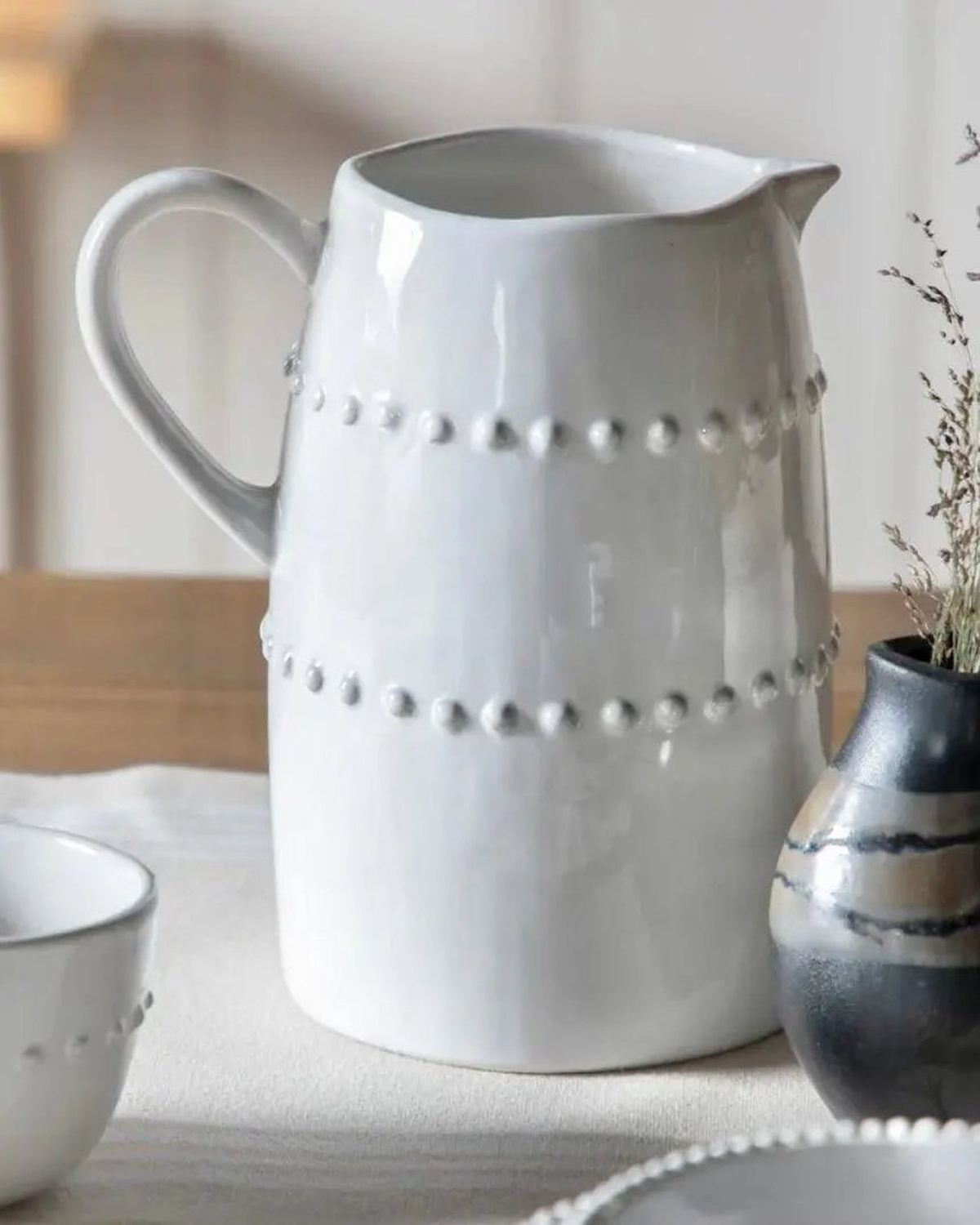 Organic White Ceramic Beaded Jug - VasesVases - Lulu Loves Home