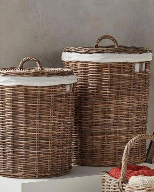 Natural Kubu Rattan Lined Laundry Basket