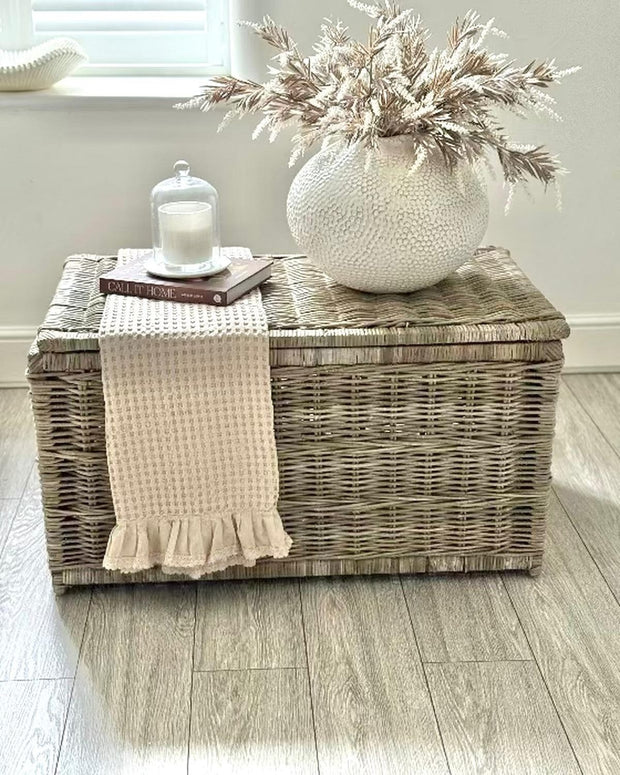 Natural Kubu rattan basket storage trunk from Pacific Lifestyle Ltd, showcasing woven rattan craftsmanship for home organization.