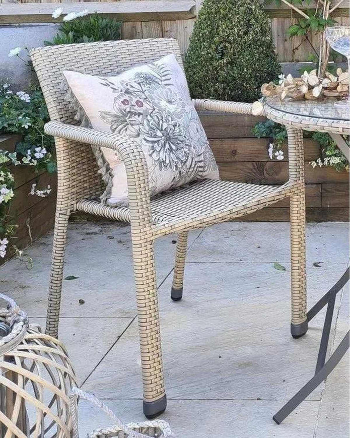 Natural rattan bistro garden furniture set with chair and table, by Pacific Lifestyle Ltd, ideal for outdoor patio or garden.