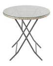 Rattan bistro garden furniture set with chair and table in natural finish, designed for outdoor patio or garden use.