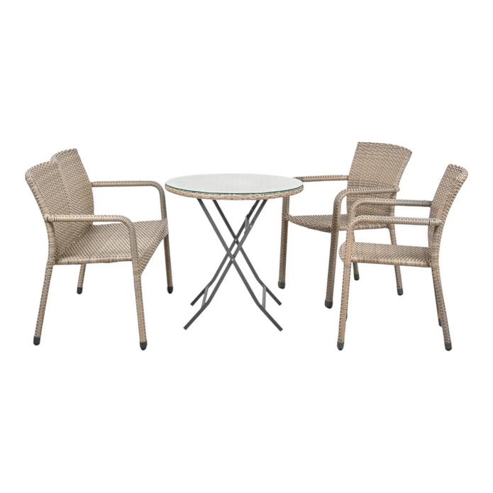 Pacific Lifestyle Ltd rattan bistro garden furniture set with sofa, chair, and table in natural finish, perfect for outdoor patio use