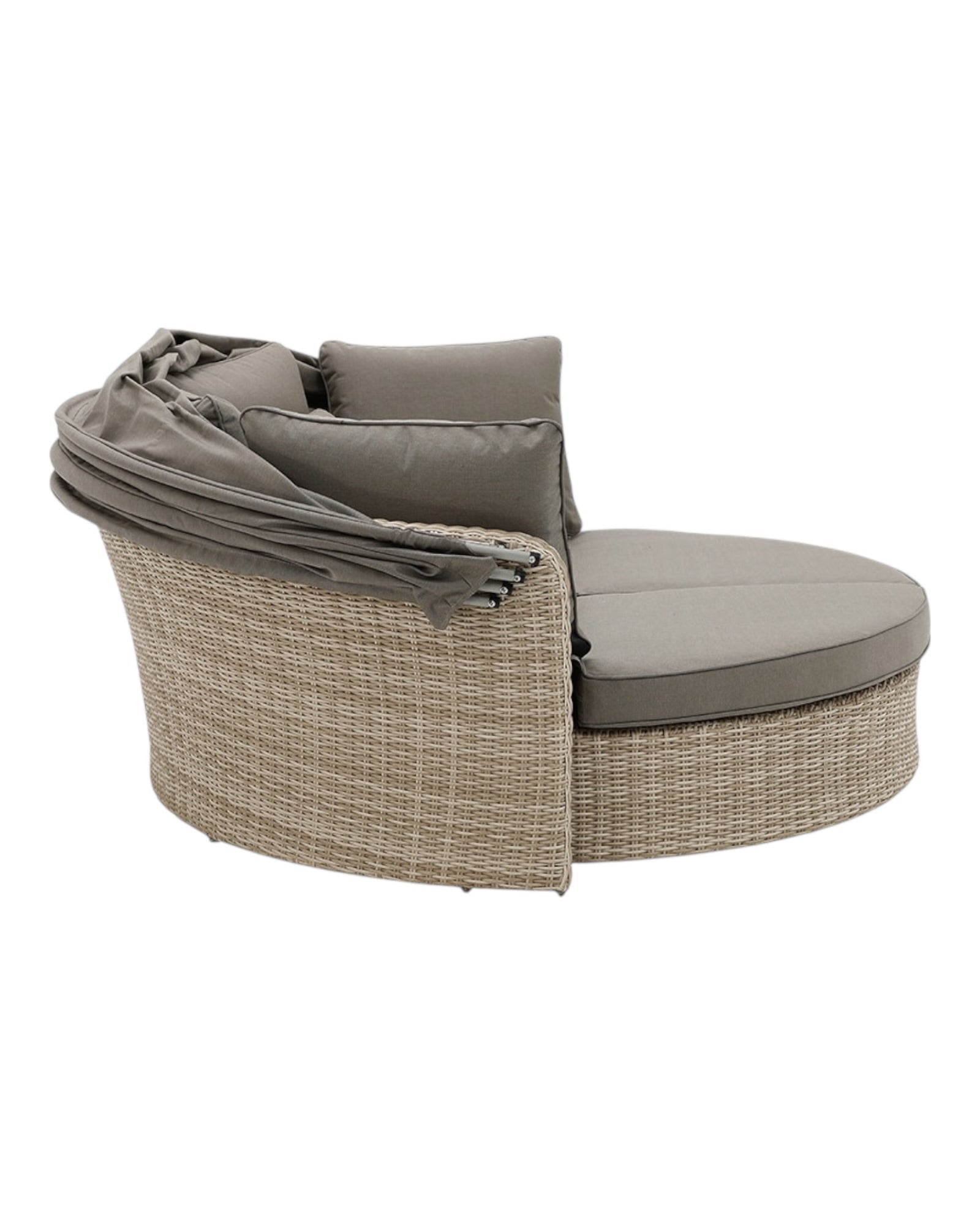 Natural rattan day bed from Pacific Lifestyle Ltd, part of a garden furniture set with cushions, ideal for outdoor relaxation.