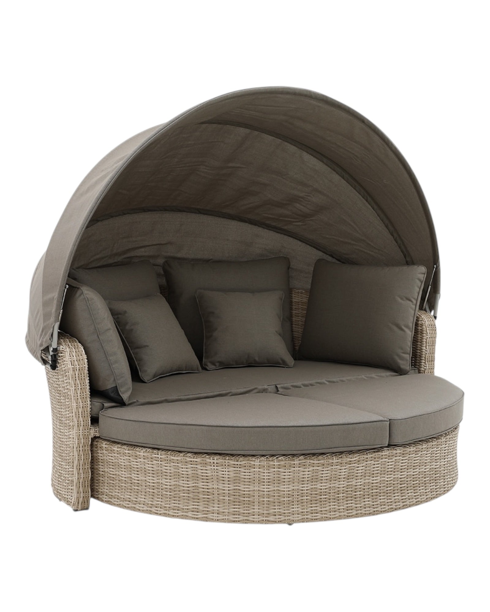 Natural rattan day bed from Pacific Lifestyle Ltd garden furniture set with cushions, ideal for outdoor relaxation.