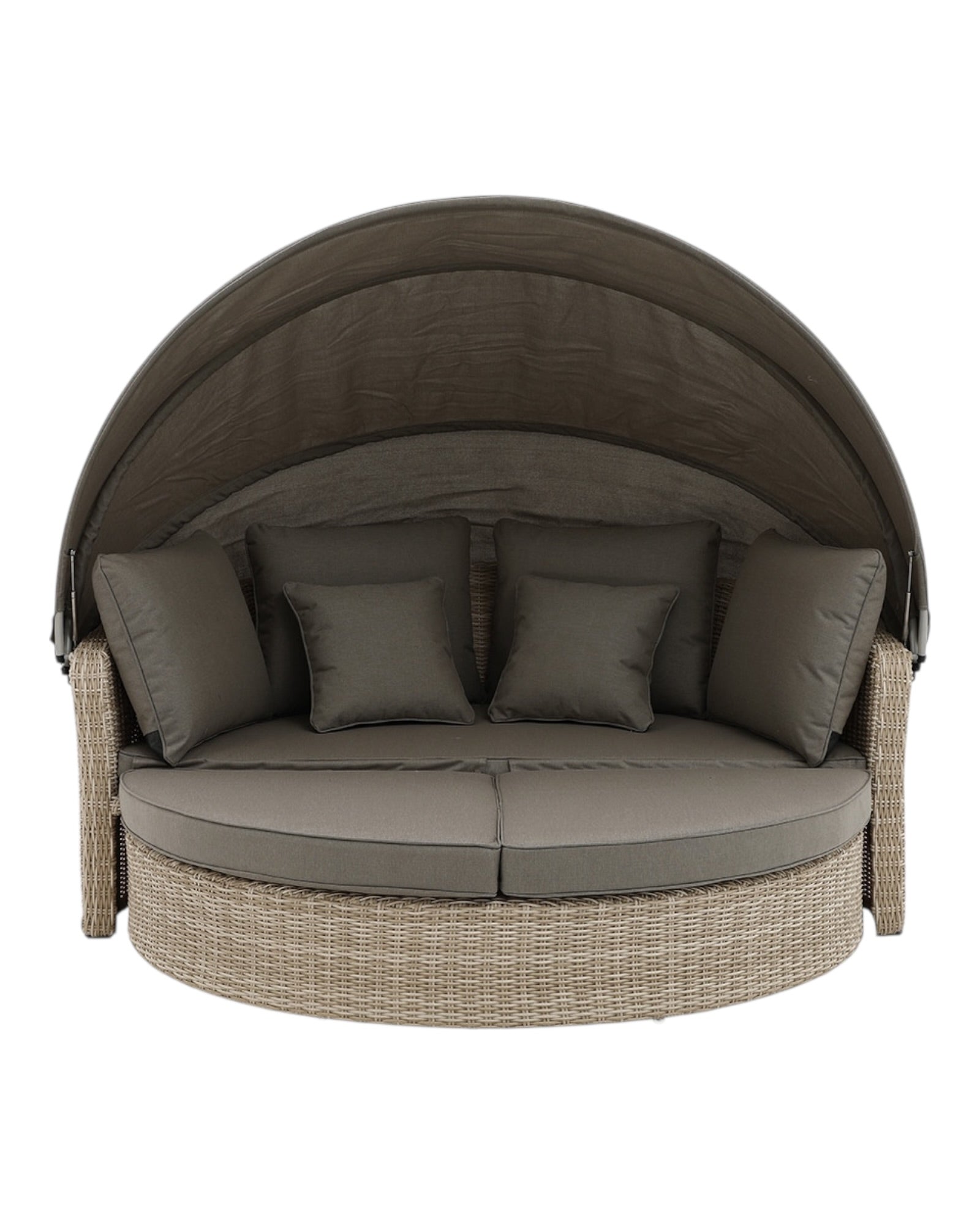 Natural rattan day bed from Pacific Lifestyle Ltd garden furniture set, featuring plush cushions and a stylish outdoor design.