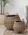 Round rattan Kubu storage baskets with luxury lining, bulbous shape, perfect for home decor organization by Pacific Lifestyle Ltd