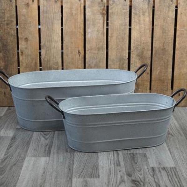 420154 Set of Two Aged Zinc Troughs