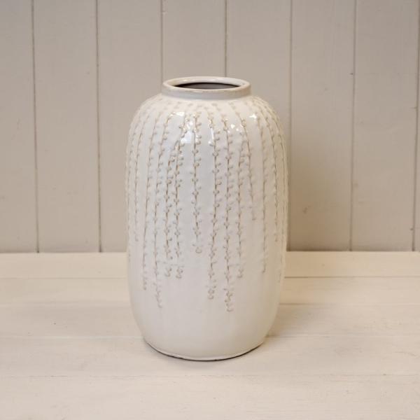 White Leaf Ceramic Ribbed Vase - Large