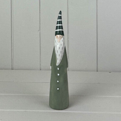 Light green ceramic Christmas gonk figure from Satchville, featuring festive holiday details and a cheerful design.