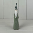 Light green ceramic Christmas gonk figure from Satchville, featuring festive holiday details and a cheerful design.