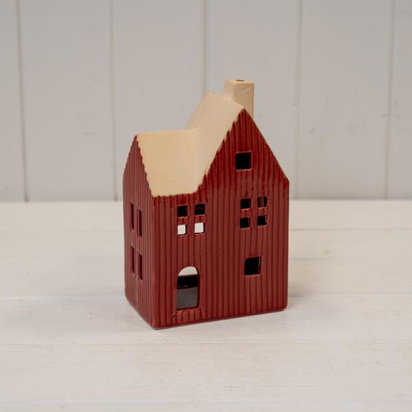 Large Red Ceramic House Tealight Holder