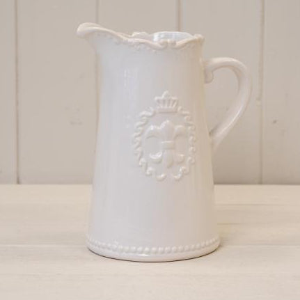 White Ceramic Jug Fleur De Lis
