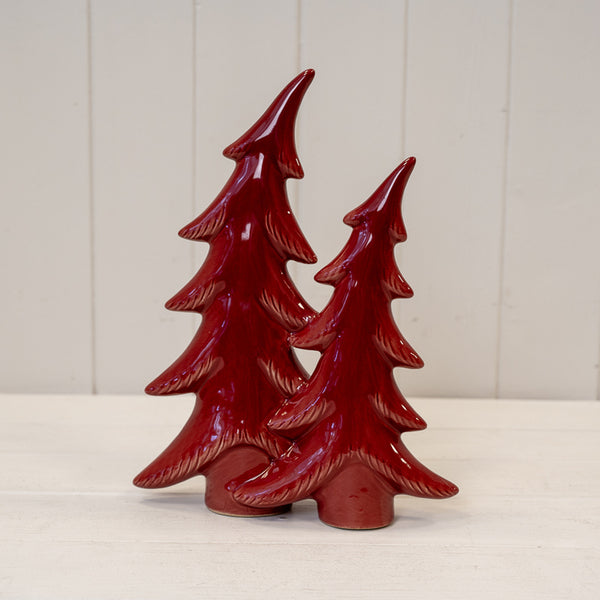 Large Red Ceramic Bendy Double Christmas Trees