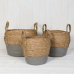 Set of 3 Straw Baskets With Grey Dipped Bottom L: TD35cm M: TD30cm S: TD24c
