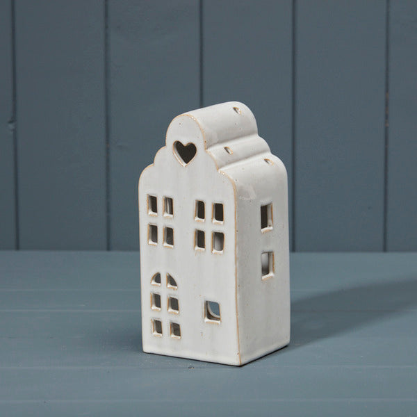 White Ceramic House Tealight Candle Holder