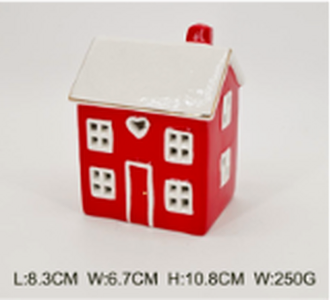 Red ceramic LED Christmas heart-shaped house by Satchville, featuring a cozy heart design with warm lighting.