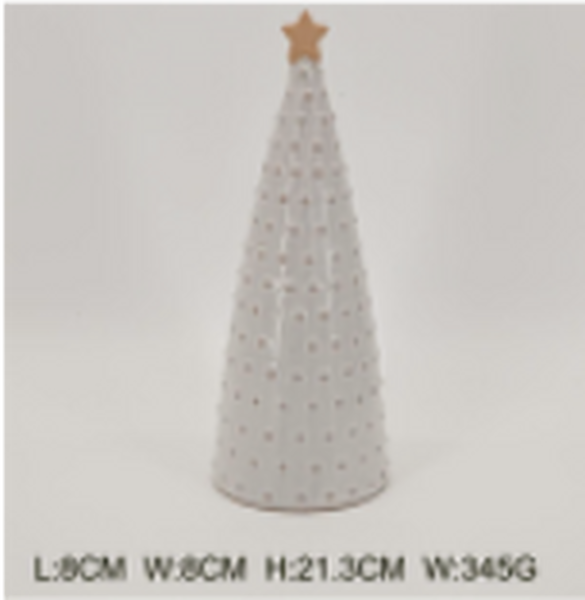 Small white Stoneglazed bobbin Christmas tree with gold star by Satchville