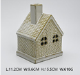 White ceramic Satchville Christmas LED light-up cottage with festive holiday design and illuminated windows.
