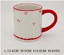 Red Christmas mug with intricate snowflake design by Satchville, featuring festive holiday details and a ceramic handle.