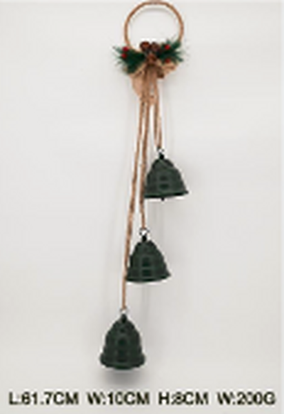 Hanging green bells on hoop Christmas decoration, 62cm high