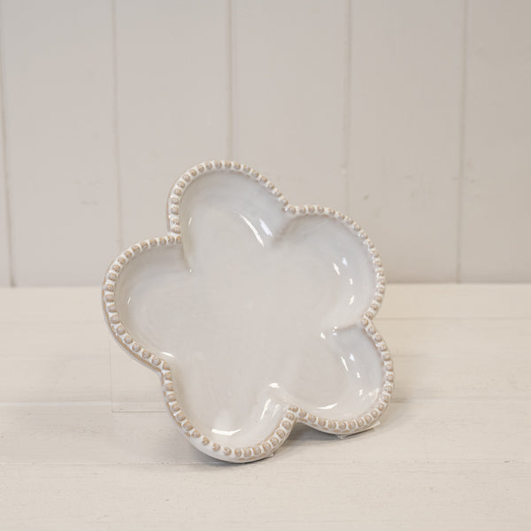 Natural Ceramic Flower Shaped Plate with Bobble Rim - Small