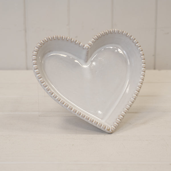 Natural Ceramic Heart Shaped Plate With Bobble Rim - Large