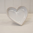 Natural Ceramic Heart Shaped Plate With Bobble Rim - Large