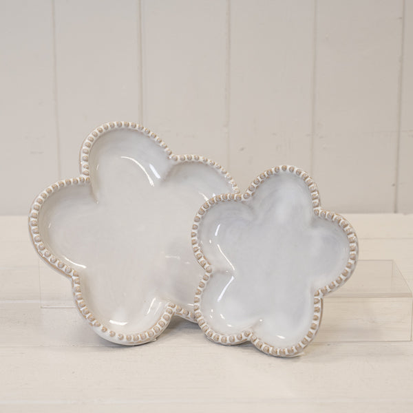 Natural Ceramic Flower Shaped Plate with Bobble Rim - Small