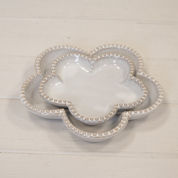 Natural Ceramic Flower Shaped Plate with Bobble Rim - Small