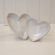 Natural Ceramic Heart Shaped Plate With Bobble Rim - Large