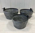 Set of Three Dark Round Planters with Bird