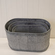 Set of 3 Ribbed Oval Galvanised Zinc Troughs TD59 x 32 cm