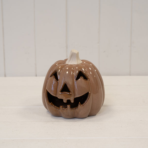 Chocolate brown autumn pumpkin by Satchville, featuring realistic pumpkin shape and textured surface for seasonal decoration.