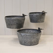 Set of Three Dark Round Planters with Bird